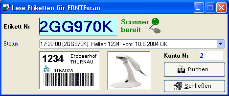 Lesefenster von ERNTEscan